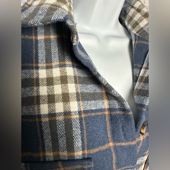 Navy blue/cream/orange super heavy duty button down plaid shirt - Picture 6 of 9